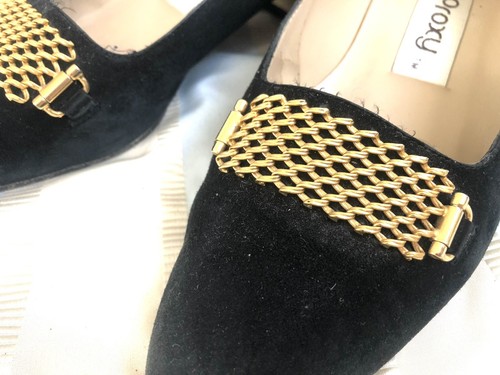 Vintage 1980s Proxy Black Suede Leather Gold Belt Shoes Spain Size 7M - Picture 4 of 8