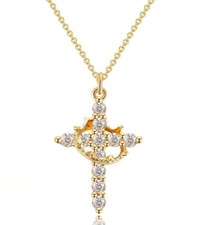 14k Gold Cross Necklace for Women,Cubic Zirconia Crown Cross Pendant Necklaces