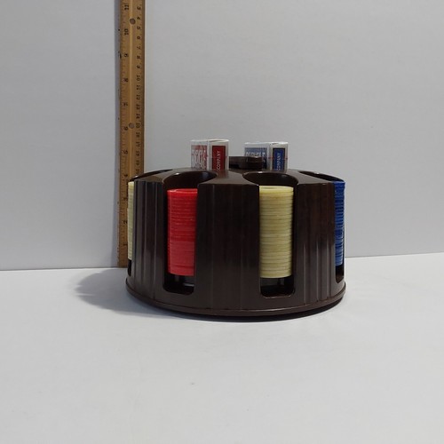 Vintage Poker Chip Rack Carousel Caddy with Plastic Poker Chips 2 New Decks - Picture 2 of 8