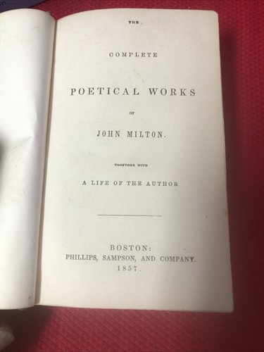 Complete Poetical Works Of John Milton Poems Rare Jonas Hoffman Lykens Pa 1857 - Picture 18 of 24