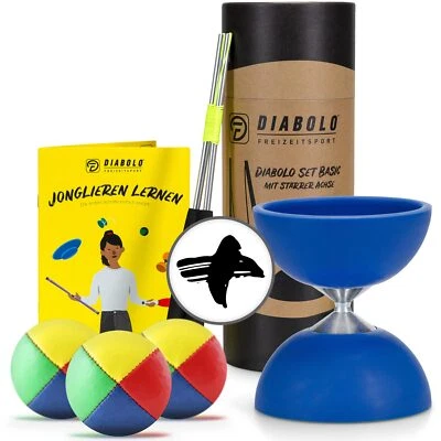 Diabolo Freizeitsport Jonglierset Diabolo (blau) und 3er Set Bälle (vierfarbig)