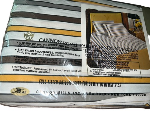 Vintage Cannon Royal Family Full Fitted Sheet Contempo Stripe Percale Retro NEW - Picture 5 of 7