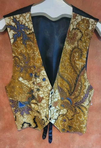 Vintage Kenar Peacock Gold Beaded Cropped Unisex Vest M Gypsy Bohemian Holiday - Picture 3 of 9
