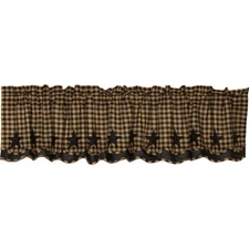 New Primitive Country Farmhouse Checked Tan BLACK STAR VALANCE Window Curtain 