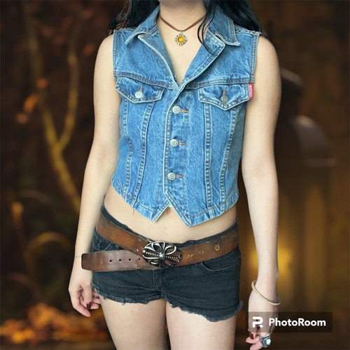 โ๐ป๐ Vintage 90s Bongo denim button up vest top Size Small - Picture 2 of 8