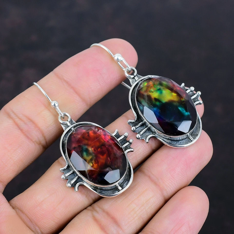 Валентинки продажи 925 Серебряный аммолит камень дочь подарок падение подвеской новые серьги - Изображение 3 из 4