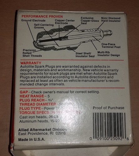 NEW Made in USA NOS Set of 4 pack Autolite 985 Resistor Spark Plug FR4LE RC12LYC - Foto 3 di 4