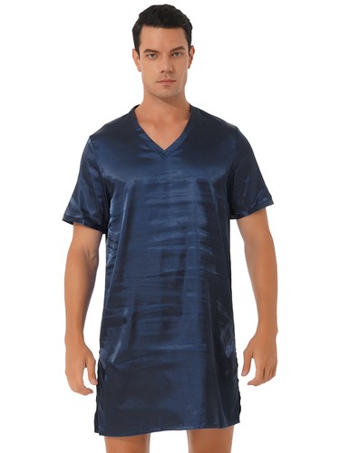 Herren Satin Kimono Bademantel Nachthemd Kurzarm Lose Hemden Tops Nachtwäsche - Bild 63 von 97