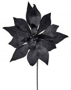20" Black Velvet Pearl Centre Poinsettia Stem/Holiday Decor/Christmas Decoration - Bild 1 von 1