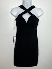 Trixxi Juniors Bodycon Dress sz 1 Black Criss Cross Y2K Clubwear NEW WL9