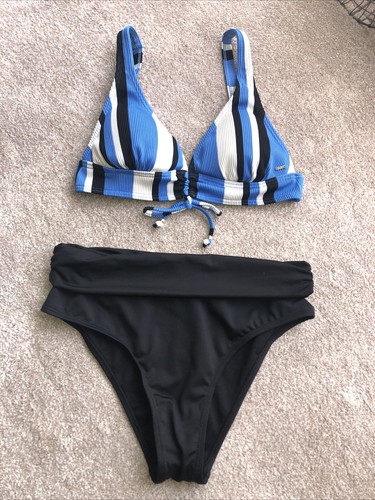 LADIES MIX MATCH BIKINI TOP SZE 12 FRM F&F BLUE MIX STRIPE NEW BOTTOMS SZE 8 PRI
