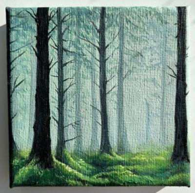 Original Acrylic Painting on Canvas, 4x4 – Misty Forest, Handmade