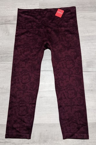 NWT Spanx Cropped Lamn Leggings Floral Garnet Rose Women's Sz 2X