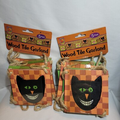 Vintage Halloween Wood Tile Garland Set Of 2 JMC Impact