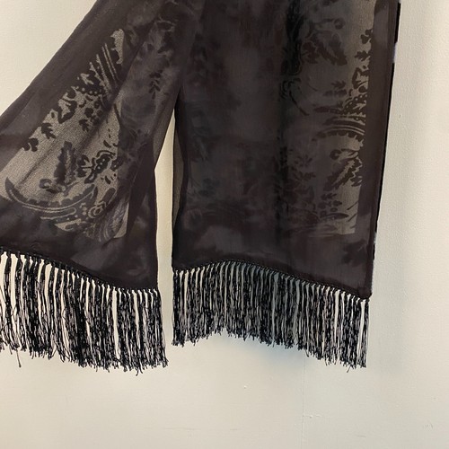Sciarpa donna rayon seta nera blu frangia rettangolare 10"" x 62"" velluto floreale - Foto 8 di 9