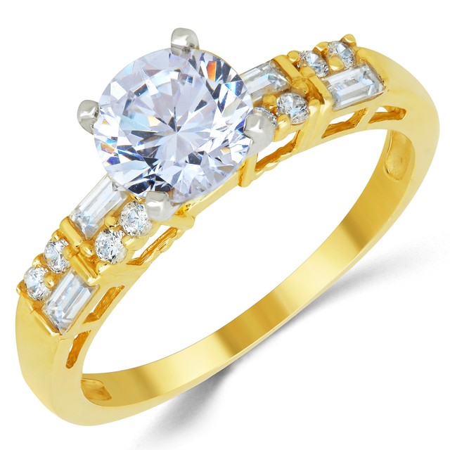 14K Solid Yellow Gold CZ Cubic Zirconia Solitaire Engagement Ring 1.0