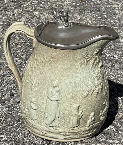 19th C. English Victorian Imperial Ironstone Salt Glaze Pottery Pitcher With Lid - Picture 4 of 17
