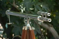 Nautical Floor Standing Brass Chrome Antique Telescope With Wooden Tripod Stand