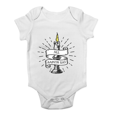 All Saints Day Baby Grow Vest Vintage Candle Holder with Flame Bodysuit Boy  Girl UK