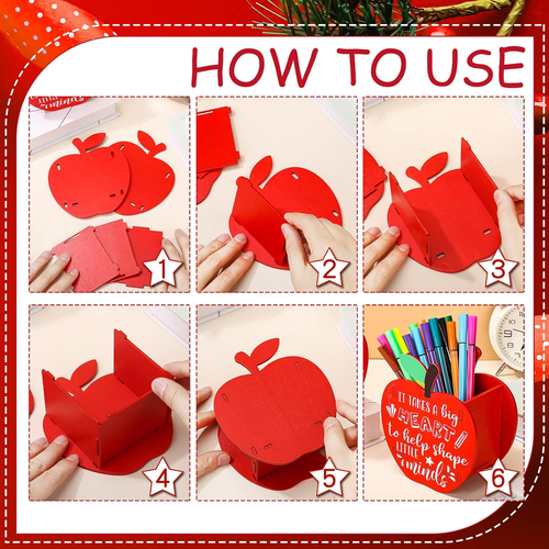 2 Pack Christmas Teacher Appreciation Gift Apple Table Decorations Wooden Pencil - Picture 4 of 7
