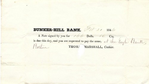 Boston MA 1846 Bunker Hill Bank Brief ohne Briefumschlag