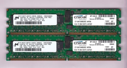2GB 2x1GB PC2-4200R DDR2-533 CT12872AB53ES.18FD6 CRUCIAL MICRON ECC REG Ram Kit