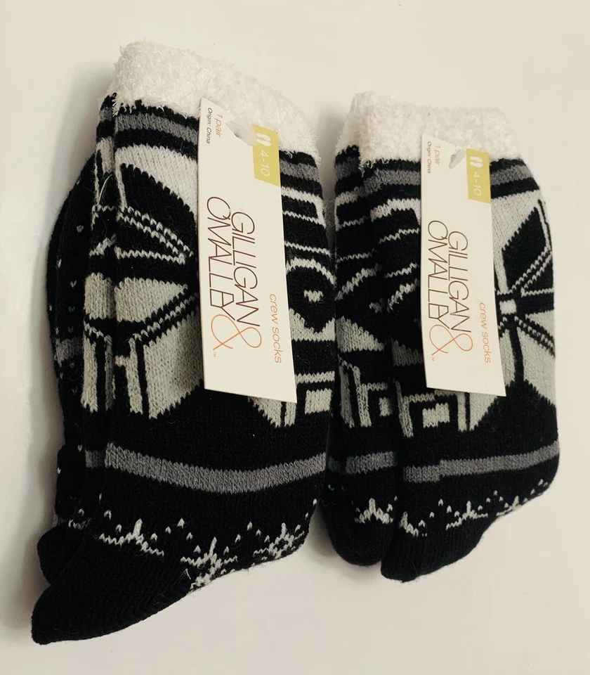 Paquete de 2 - Gilligan & O'Malley - Calcetines para mujer vacaciones difusos cálidos negros/grises Foto 2 de 3