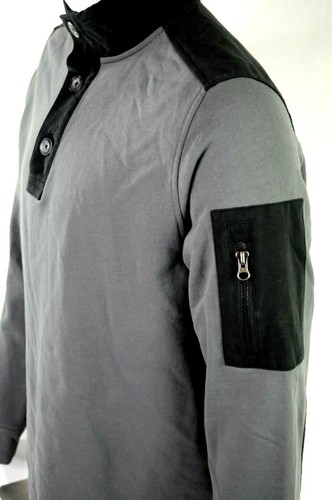Mens Nero Untuckit Cotton Henley Sweater Large Grigio Tasca 100 Gomitiera qddSaCP
