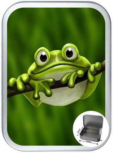 Green Frog, Silver Hinged Tobacco Tin,Cigarette Tin,Pill Tin,Sweet Box 1oz & 2oz - Picture 3 of 3