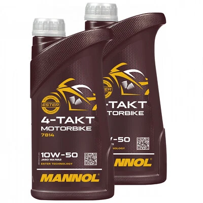 Motoröl Motor Öl MANNOL 10W-50 4-Takt Motorbike 2 X 1 Liter für Honda Suzuki BMW - Bild 1 von 4
