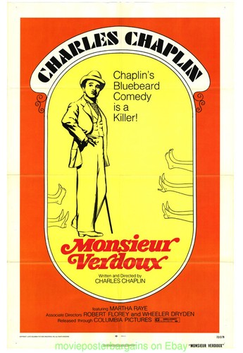 MONSIEUR VERDOUX MOVIE POSTER CHARLES CHAPLIN R1972