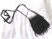 NEW Beaded Tassels Sequin Black Shoulder Evening Bag Snap Closure