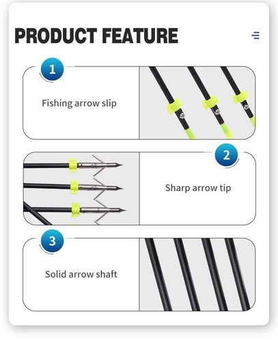 6/12pcs 35'' Bowfishing Arrows Solid Fiberglass Broadheads Archery Bow Fishing - Picture 19 of 32