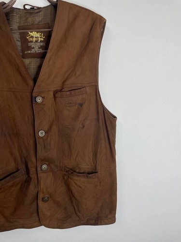 Camel Collection Brown Leather Vest Men’s L Vintage Western Style Button Up - Picture 4 of 10