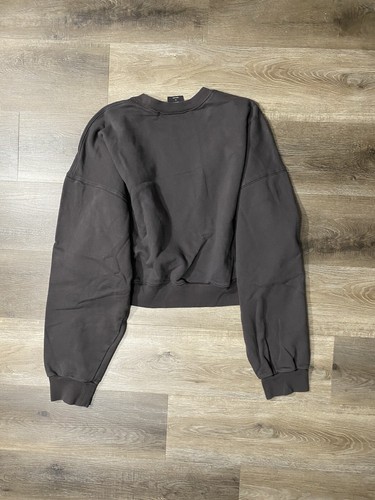 SKIMS Women's Cotton Fleece Classic Crewneck Cropped Sweatshirt Dark Brown 4XL - Picture 6 of 7