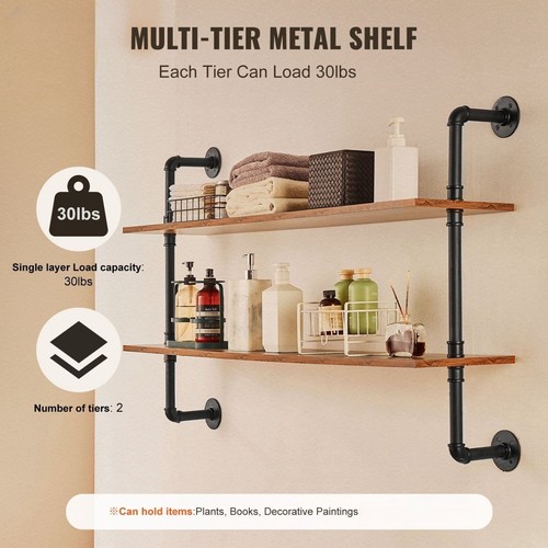 2-Tier Industrial Pipe Shelf Wall-Mounted Storage Solution for Kitchen Bedroom - Picture 7 of 7