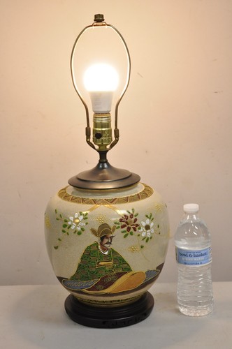 Vintage Japanese Samurai Porcelain Ginger Jar Small Chinoisserie Table Lamp - Picture 10 of 12
