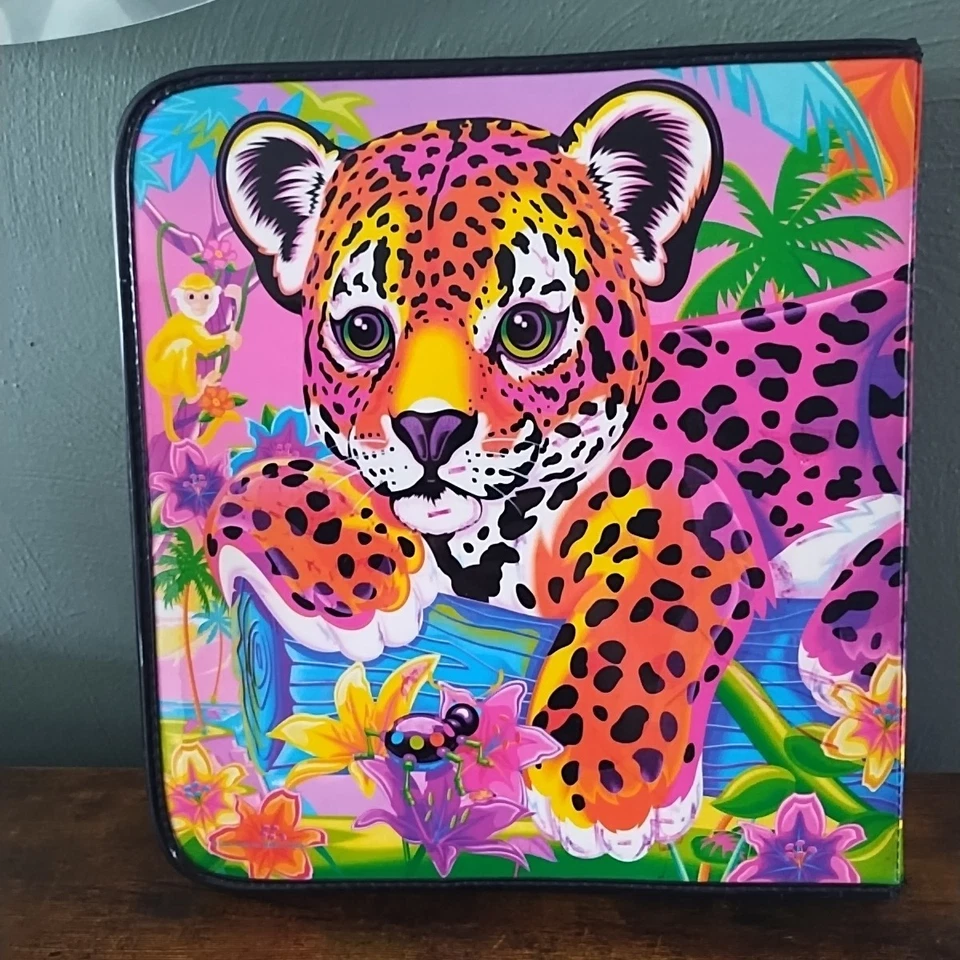 Carpeta de 3 anillos Y2K años 90 vintage Lisa Frank selva leopardo cremallera trampero guardián Foto 2 de 4