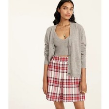 J. CREW Pleated Mini Skirt in Vintage Plaid Red Wool Nello Gori Sz 14 NWT 3S34