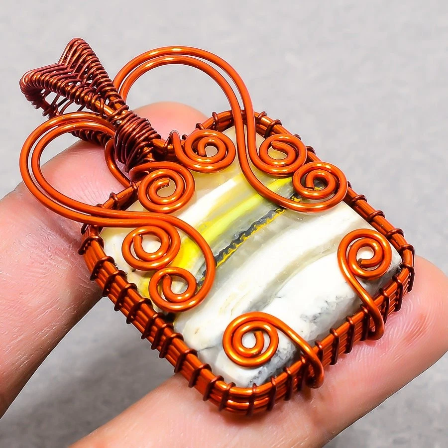 Ciondolo in rame con pietra preziosa diaspro bombo fatto a mano gioielli 2,1" - Immagine 2 di 4