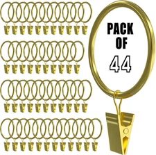 44 Pack Gold Curtain Rings with Clips, Curtain Hooks for Hanging, Heavy Duty Dra