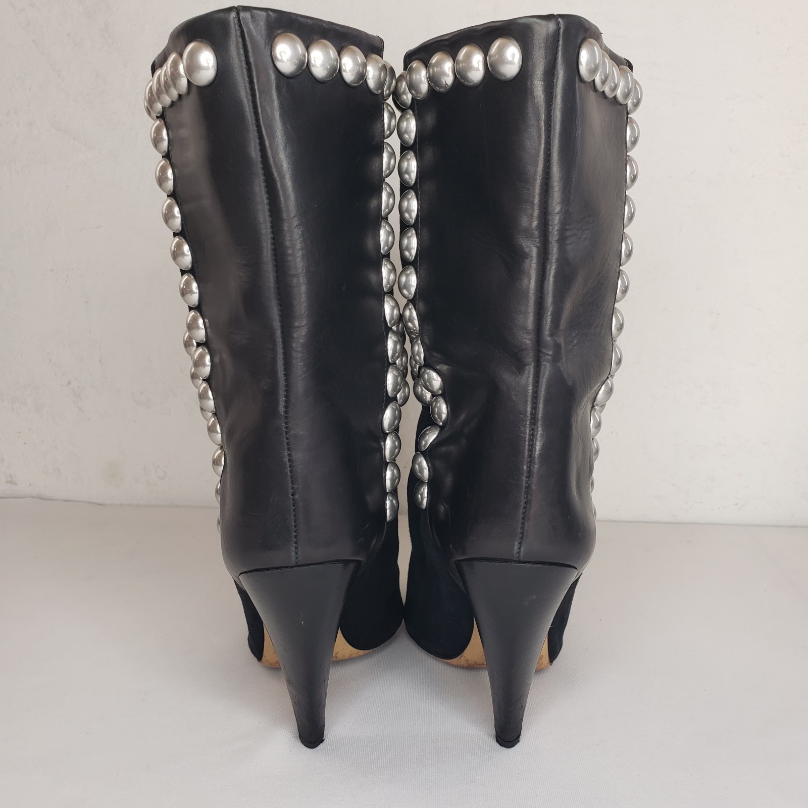 ISABEL MARANT Layo Black Leather Suede Studded Boots Cone Heel 39 9 Runway RARE image 6