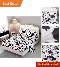 Cute Animal Print Twin Bedding Set - 4 Pieces with Cow Design for Kids