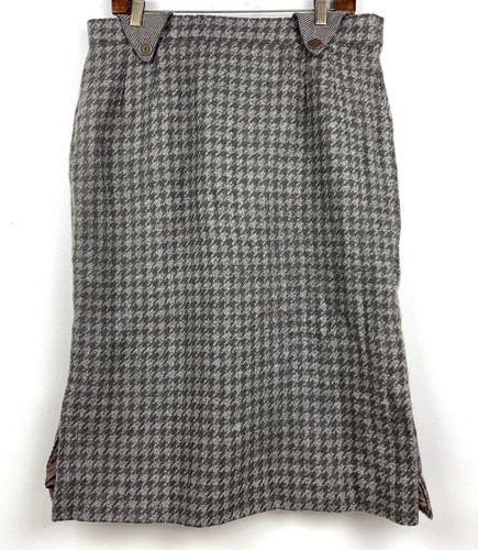 Louis Feraud Womens 2 Piece Set Houndstooth Jacket Blazer Skirt Wool Gray Sz 14 - Picture 12 of 16