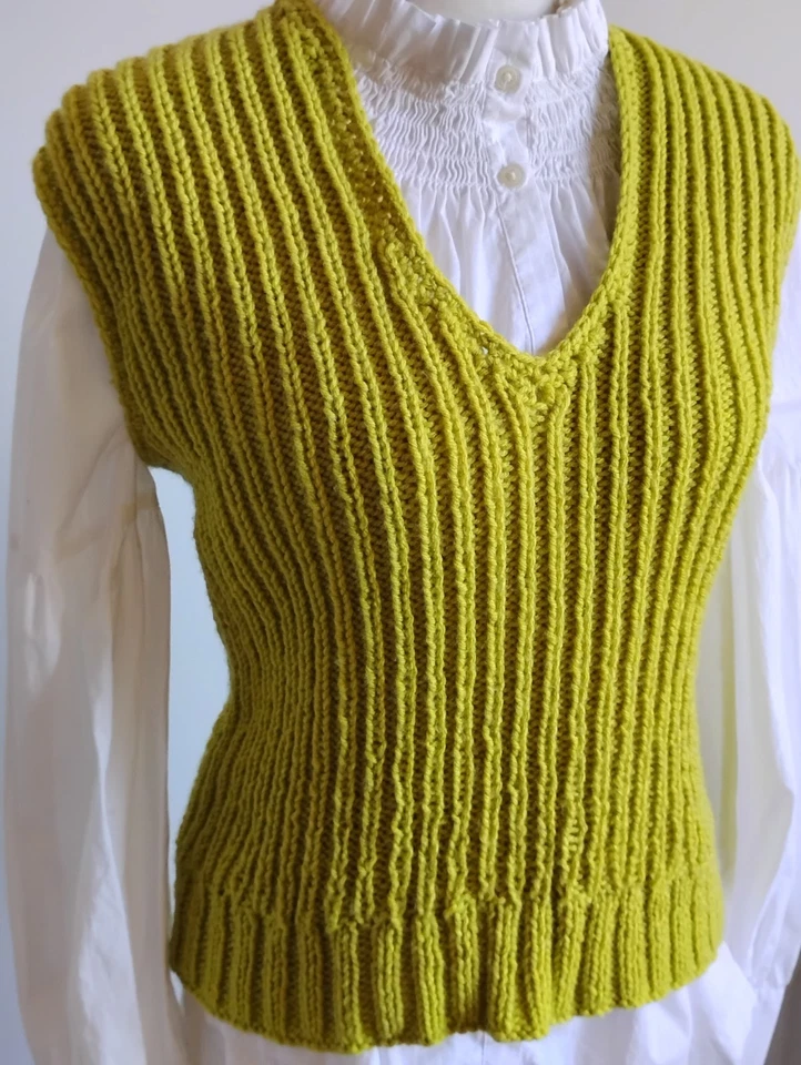 Ручной вязки шерсти свитер жилет Chartreuse цветной удобный размер средний - Изображение 3 из 4