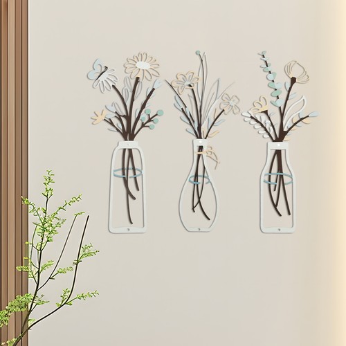 Jarrón 3 piezas flores arte de pared salón decoración metal decoración de pared - Imagen 10 de 18