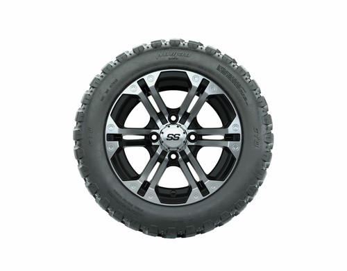 Set of 4 GTW 12" Specter Black/Machined Golf Cart Wheels on 20X10-12 A/T Tires - Picture 2 of 7