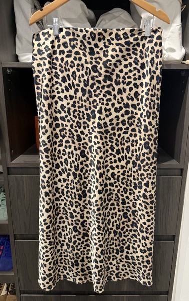 ZARA Womens Leopard Animal Print Satin Slip Midi Skirt Beige/Black Size L