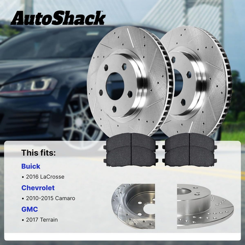 Autoshack Front Drilled & Slotted Brake Rotors Ceramic Brake Pads | for 2010-20 - Imagen 2 de 7