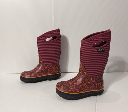 BOGS waterproof Flower Rain Boots Youth Girls Size 1 - Zdjęcie 2 z 8